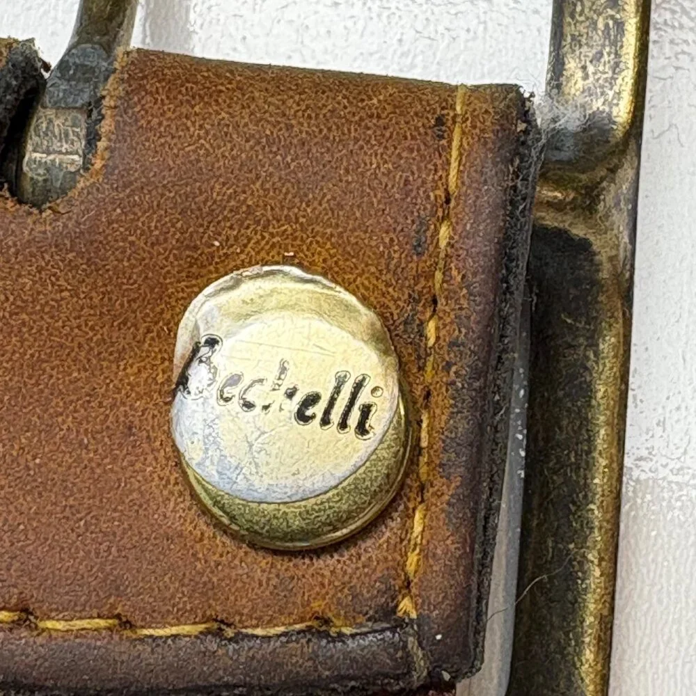 VTG Bechelli‎ Mens Hand-Laced Steerhide Leather Denim Belt Brass Buckle- Size 36